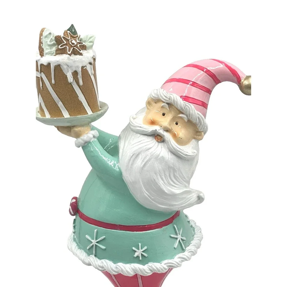 Peppermint Square Santa Figurine Holding Cake Figurine Pink Mint Christmas Decor
